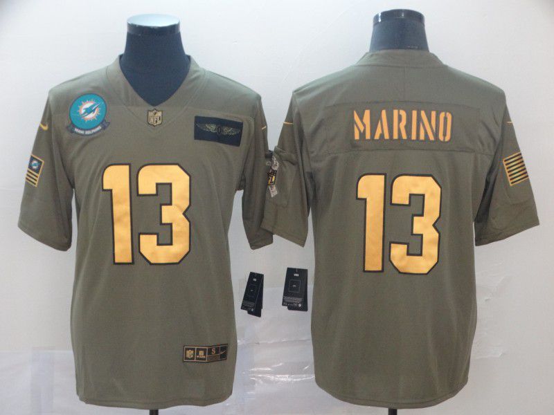 Men Miami Dolphins 13 Marino Gold Nike Olive Salute To Service Limited NFL Jersey